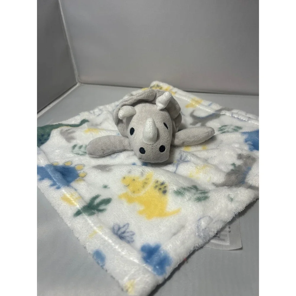 Cribmates Baby Dinosaur Lovey Security Blanket Grey Triceratops Plush White Blue